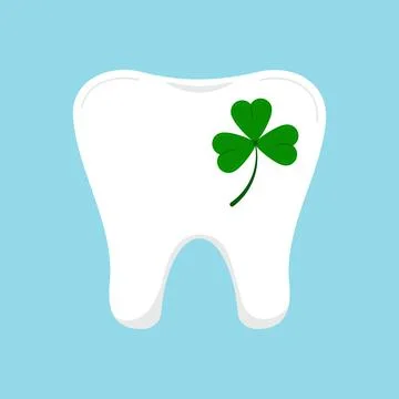 St Patrick cute tooth with clover icon isolated. Stock Illustration