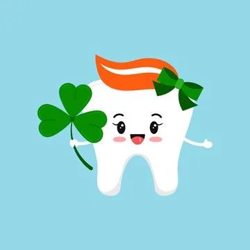 St Patrick cute tooth dental girl icon isolated. Stock Illustration