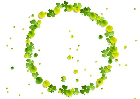 St Patrick Day abstract background with ring from shamrock leaves and balls Stock Illustration
