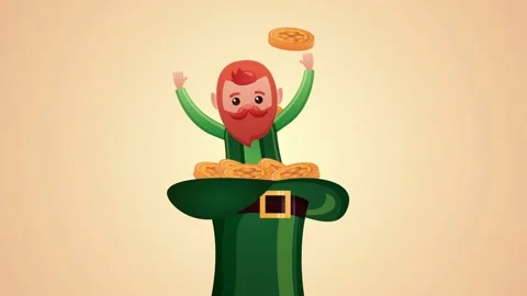St patrick day animation with leprechaun in hat and coins falling, dynamic .. Stock Footage 339337639