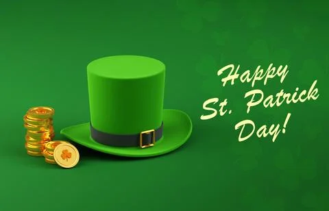 St. Patrick Day background. Green hat and gold coins on green background Stock Illustration