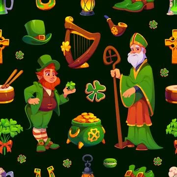 St Patrick Day characters on seamless pattern Stock Illustration