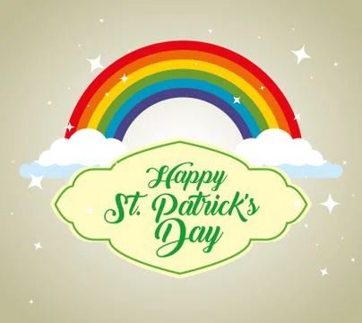 St patrick day with cloud message and rainbow Stock Illustration