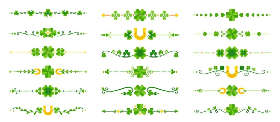 St Patrick day clover borders, horseshoe dividers Stock Illustration