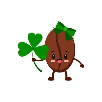 St Patrick day coffee bean girl with hair bow icon isolated on white background Stock Illustration