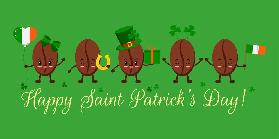 St Patrick day coffee beans on greeting card. Stock Illustration