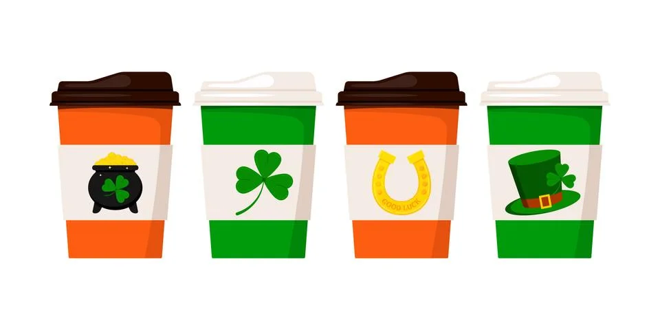 St Patrick day coffee or tea cups. Stock Illustration