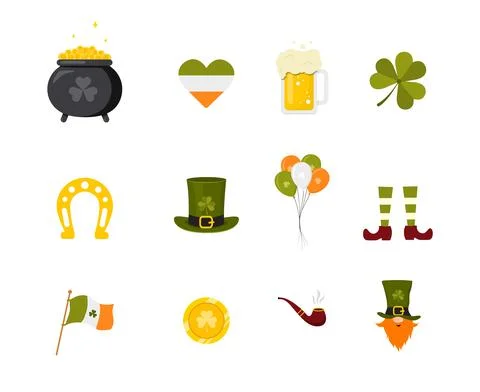 St. Patrick day collection. Cute festive elements. Vector illustration in flat Stock Illustration