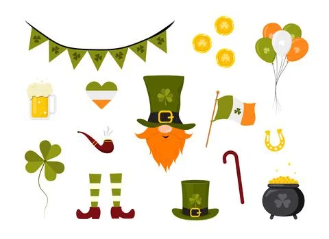 St. Patrick day collection. Cute festive elements. Vector illustration in flat Illustrazione stock