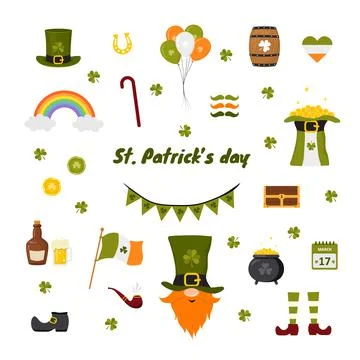 St. Patrick day collection. Cute festive elements. Vector illustration in flat 库存插图