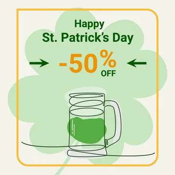 St Patrick Day Discount Poster Template with Beer Mug and Shamrock Background Illustrazione stock