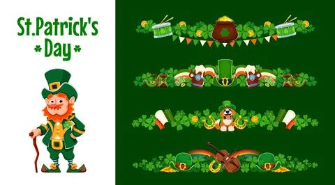 St Patrick Day dividers, separators, border frames Stock Illustration