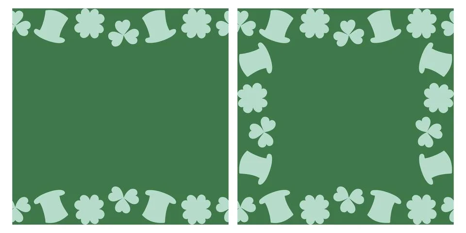 St Patrick Day Frame Clean Minimal Flat Design Border of Hats and clover leaves Stock Illustration