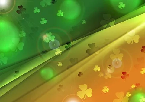 St Patrick Day green orange abstract background with shamrock leaves Stock Illustration