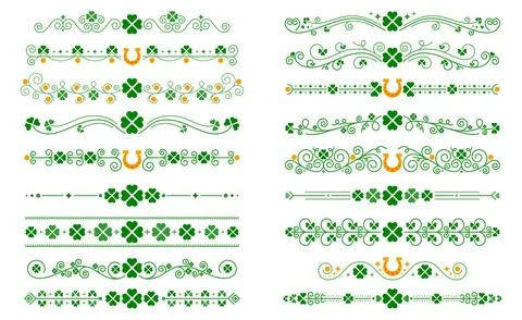 St Patrick day green shamrock clover dividers set Stock Illustration
