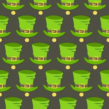 St Patrick Day hat and gold seamless pattern Stock Illustration