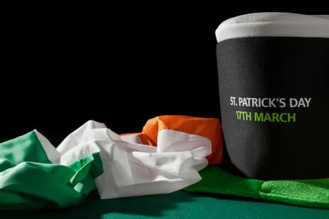 St Patrick day with hat and irish flag Stock Photos