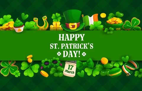 St Patrick Day holiday banner, shamrock clovers Stock Illustration