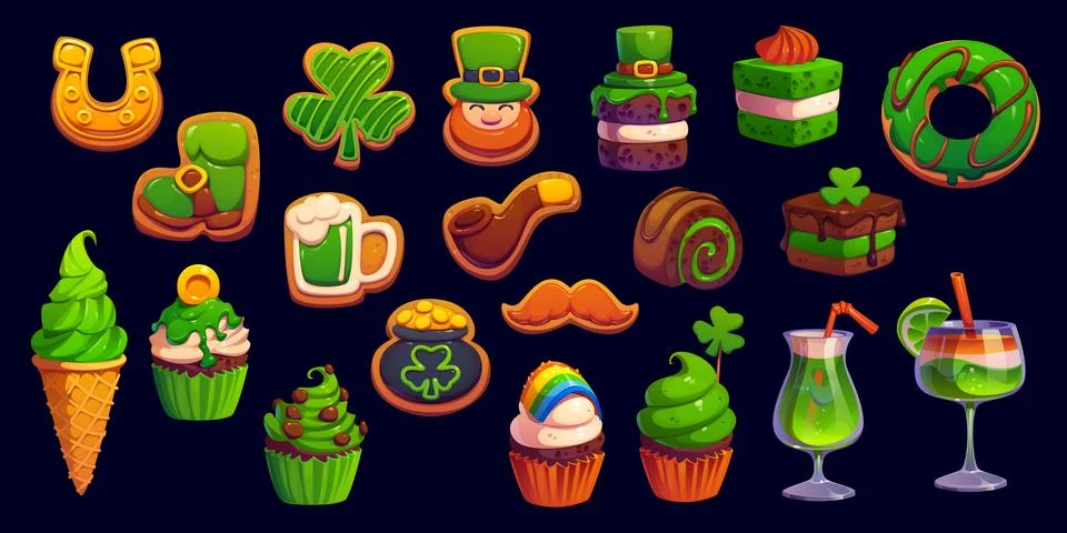 St Patrick day holiday cake, candy and sweet food Stock Illustration