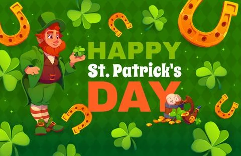 St Patrick day holiday greeting card, leprechaun Stock Illustration
