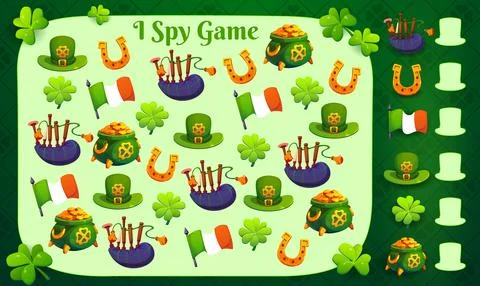 St Patrick Day I spy game puzzle worksheet Stock Illustration