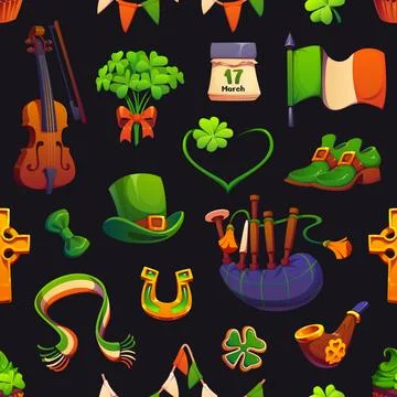 St Patrick day Irish characters pattern background Stock Illustration