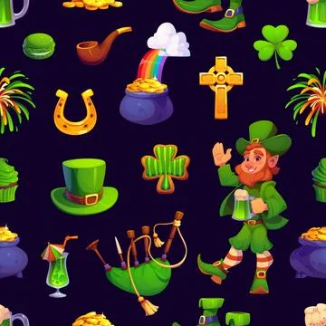 St Patrick day Irish characters seamless pattern Stock Illustration
