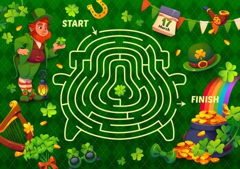 St Patrick day labyrinth maze game with leprechaun Stock Illustration