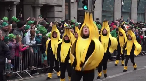 St Patrick Day Parade Dublin Banana People Stock Footage 48571637