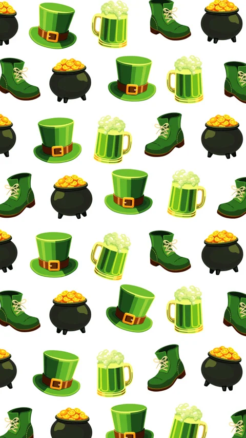St Patrick Day Pattern with Leprechaun Hat Beer and Gold Stock Footage 331937005