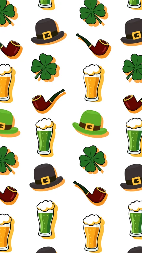 St Patrick Day Pattern with Shamrocks Beer and Leprechaun Hats Stock Footage 331936905
