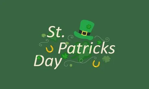 St. Patrick Day poster. Leprechauns hat, horseshoe and clover design elements Stock Illustration