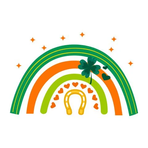 St. Patrick day rainbow horseshoe. Feeling lucky Saint Patricks day clipart with Illustrazione stock