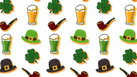 St Patrick Day Seamless Pattern with Beer Clover and Hat Stock Footage 331937654