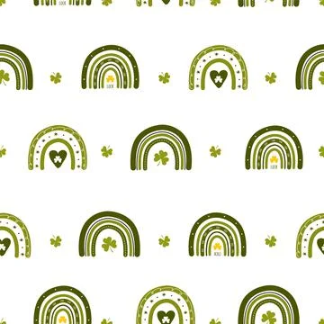St. Patrick day seamless pattern with boho rainbow. Childish print for irish Illustrazione stock