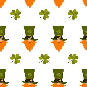 St. Patrick day seamless pattern with leprechaun. Cute festive background for Stock Illustration