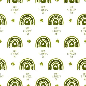 St. Patrick day seamless pattern with boho rainbow. Childish print for irish Stock Illustration