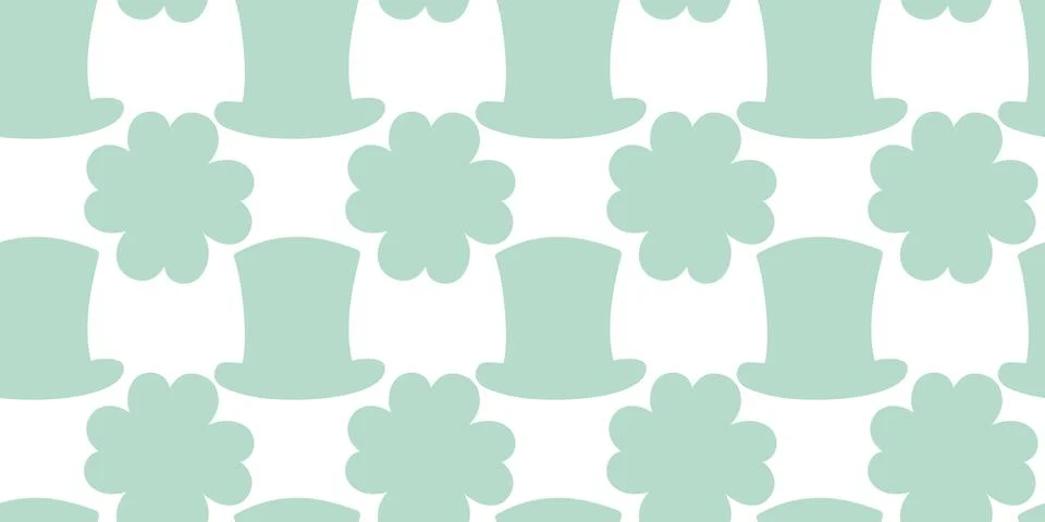 St Patrick Day Seamless Pattern. Lucky Shamrock and leprechaun hats Repeat Stock Illustration