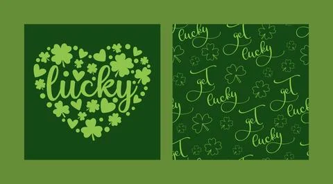 St Patrick Day set.  Luck lettering and pattern Stock Illustration