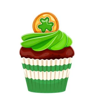 St Patrick Day sweet cupcake with shamrock clover Stock Illustration