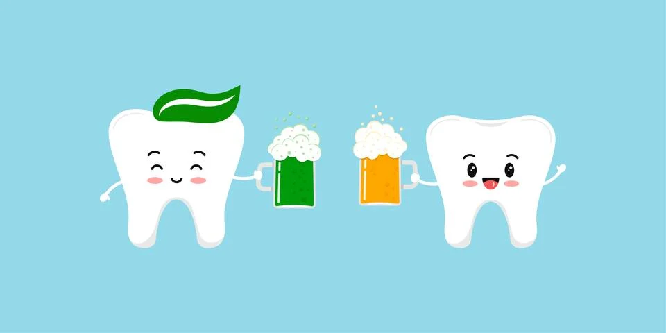 St Patrick day teeth with beer clink glasses. Stock Illustration