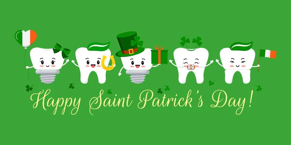 St Patrick day tooth with braces, implant and crown. Stock Illustration