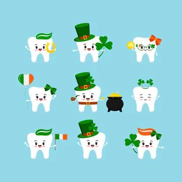 St Patrick day tooth icon set isolated. Illustrazione stock