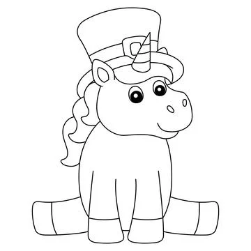 St. Patrick Day Unicorn Coloring Page for Kids Stock Illustration