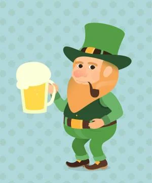 St. Patrick Day Vector illustration green leprechaun with a pint of beer Stock Illustration