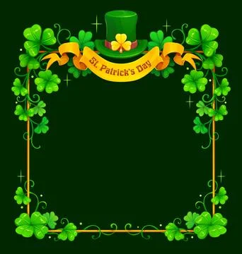 St Patrick frame shamrock clover, leprechaun hat Stock Illustration