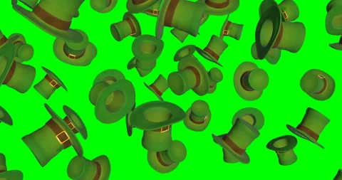St Patrick Green Hats falling slow motion Stock Footage 241805539