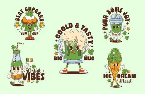 St Patrick groovy character stickers t shirt print Illustrazione stock