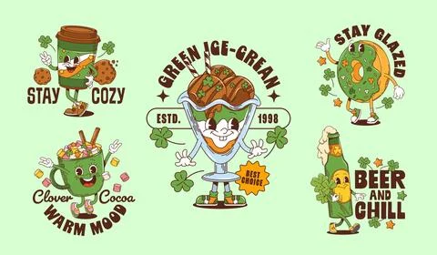 St Patrick groovy characters for stickers, posters Stock Illustration
