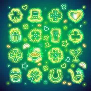 St Patrick Icons with Sparkles Stock Illustration